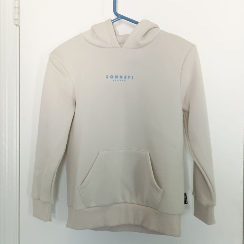 NWT Sonneti London cream/ oatmeal colored logo fleece hoodie size M